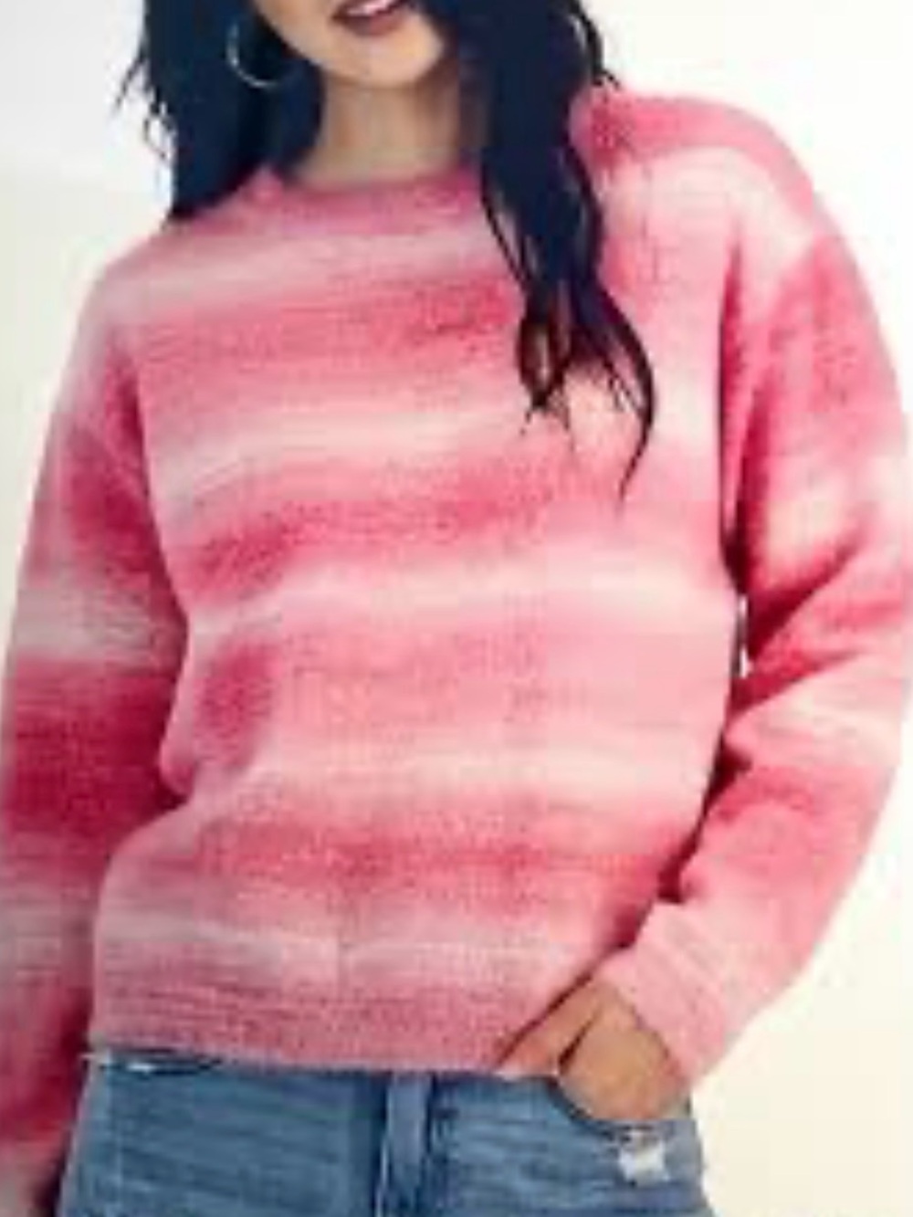 Dreamers by Debut Striped Pink Ombre Crewneck Sweater